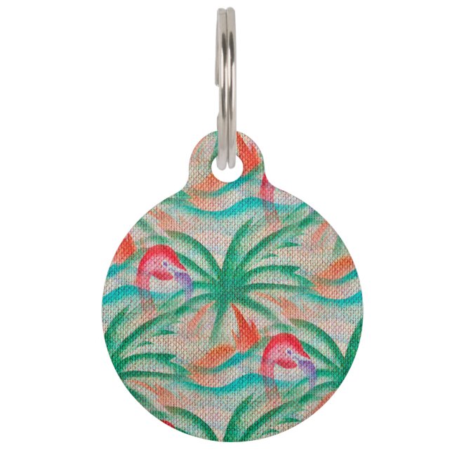 Médaillon Pour Animaux Flamant rose Palm Tree Burlap Look (Devant)