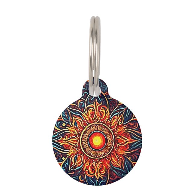 Médaillon Pour Animaux Flaming Mandala Spirituel Art Visionnaire (Devant)