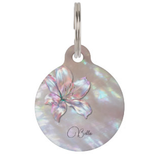 Médaillon Pour Animaux Fleur 3D métallisée rose personnalisable