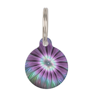 Médaillon Pour Animaux Fleur Abstraite colorée rose bleu vert fractal