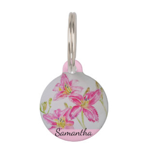 Médaillon Pour Animaux Fleur d'aquarelle rose Lily
