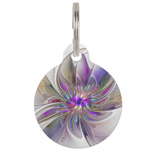 Médaillon Pour Animaux Fleur d'art fractal abstrait énergique et coloré
