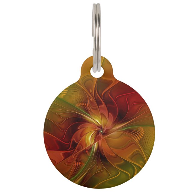 Médaillon Pour Animaux Fleur d'art fractal abstraite rouge orange marron  (Devant)