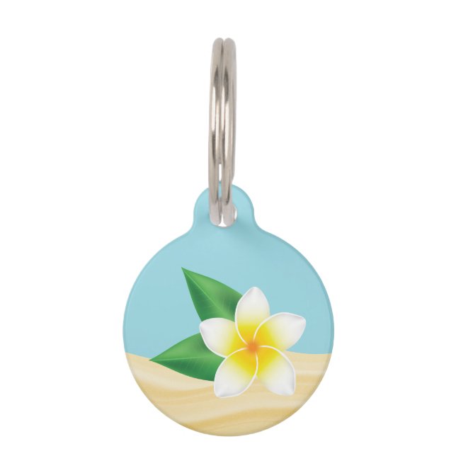 Médaillon Pour Animaux Fleur de frangipanier tropical blanc & information (Devant)