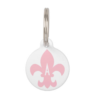 Médaillon Pour Animaux Fleur de Lis Monogramme rose et blanc