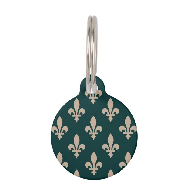 Médaillon Pour Animaux Fleur de Lis Motif, Royal French Creative on Green (Devant)