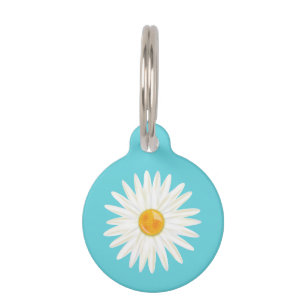 Médaillon Pour Animaux Fleur de marguerite illustrée sur fond bleu avec l