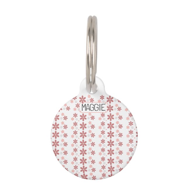 Médaillon Pour Animaux Fleur de marguerite rose et grise (Devant)