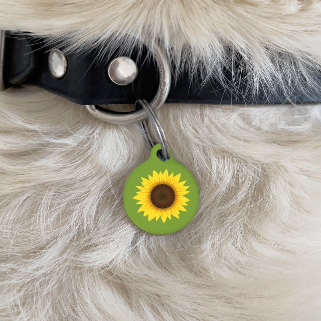 Médaillon Pour Animaux Fleur De Tournesol Jaune Illustration Sur Vert (Créateur téléchargé)