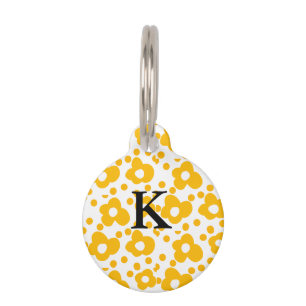 Médaillon Pour Animaux Fleur marguerite jaune ajouter monogramme mus