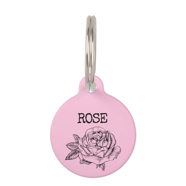 Médaillon Pour Animaux Fleur rose nommée Rose (Devant)