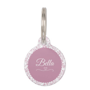 Médaillon Pour Animaux fleur vintage rose pâle et blanc