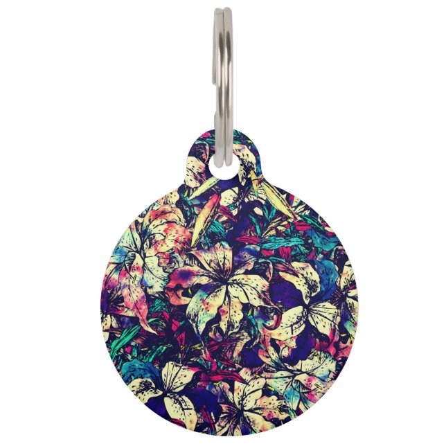 Médaillon Pour Animaux Fleurs chics contemporaines de lis de dragon (Dos)