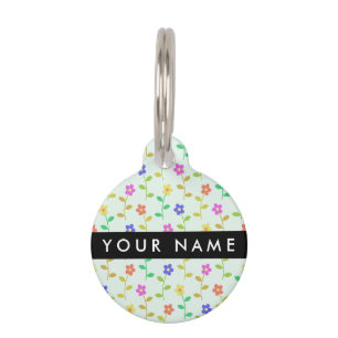 Médaillon Pour Animaux Fleurs Colorées, Fond Vert Clair, Noir