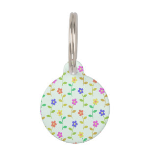 Médaillon Pour Animaux Fleurs Colorées, Motif Floral, Verdure, Boho