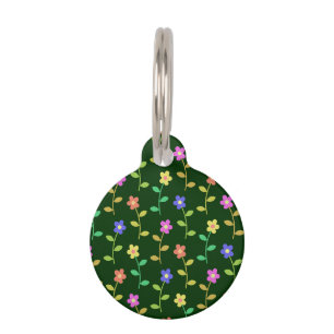 Médaillon Pour Animaux Fleurs colorées, Motif Floral, Verdure, Boho