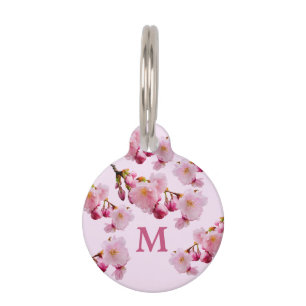 Médaillon Pour Animaux Fleurs de printemps de cerisier rose en monogramme