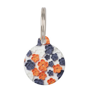 Médaillon Pour Animaux Fleurs en tissu cousu à la main printemps orange b