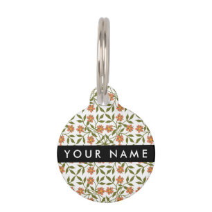 Médaillon Pour Animaux Fleurs orange, motif floral, Boho, Votre nom