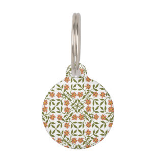 Médaillon Pour Animaux Fleurs orange, motif floral, verdure, Boho