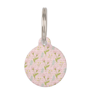 Médaillon Pour Animaux Fleurs roses Feuilles vertes Jardin floral Printem