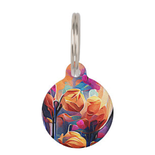 Médaillon Pour Animaux Floral Abstract Art Orange Red Blue Flowers