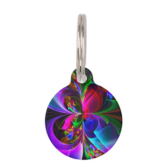 Médaillon Pour Animaux Floral moderne Art Abstrait Rouge Bleu Motif #12 (Devant)