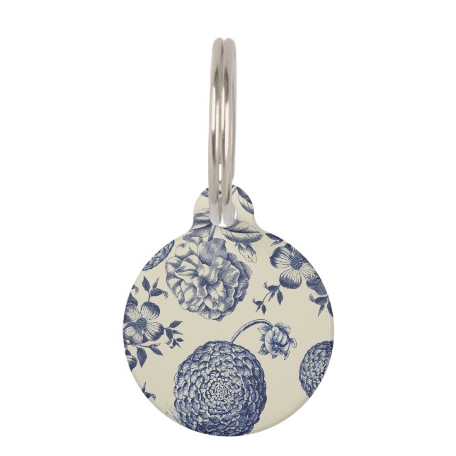 Médaillon Pour Animaux Flore d'impression florale de fleurs bleues antiqu (Devant)