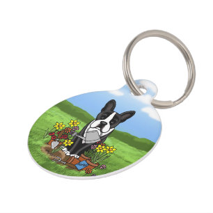 Médaillon Pour Animaux Flower Gardener Boston Terrier (noir) mignon chien