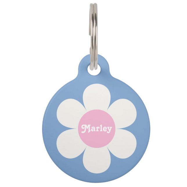 Médaillon Pour Animaux Flower Power Daisy personnalisé rose et bleu (Devant)