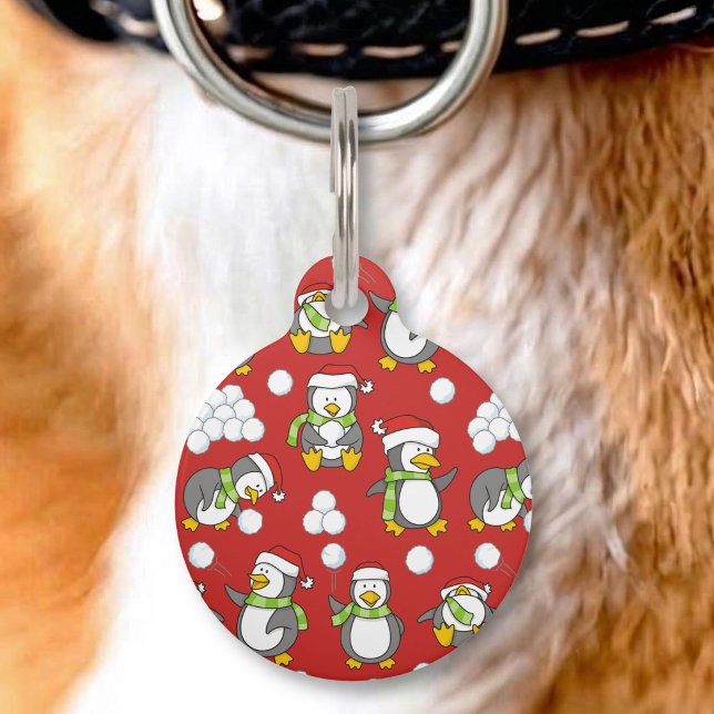 Médaillon Pour Animaux Fond de manchots de Noël (Créateur téléchargé)