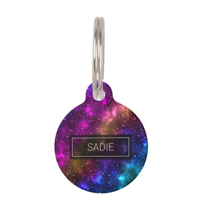 Médaillon Pour Animaux Fond d'espace extra-atmosphérique coloré & informa (Devant)