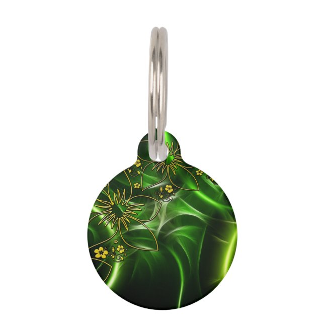 Médaillon Pour Animaux Fractale florale verte au néon (Devant)