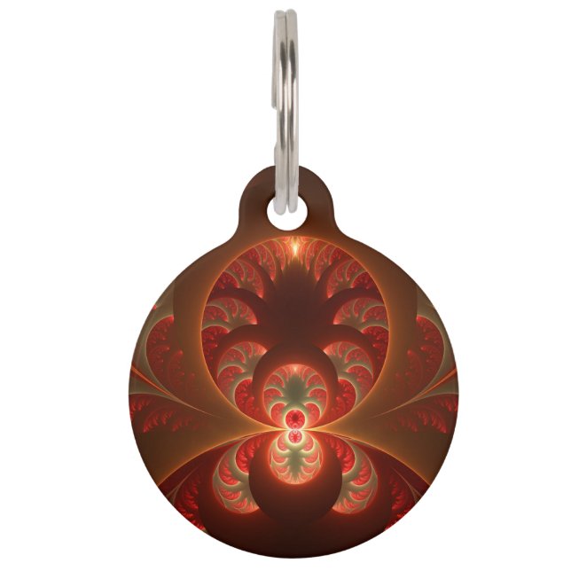 Médaillon Pour Animaux Fractale orange rouge moderne abstraite lumineuse (Devant)