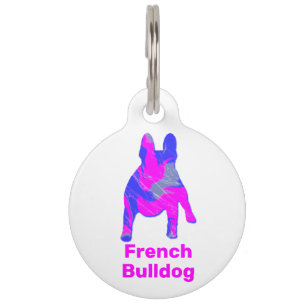 Médaillon Pour Animaux Français Bulldog Silhouette rose chaud et bleu bla