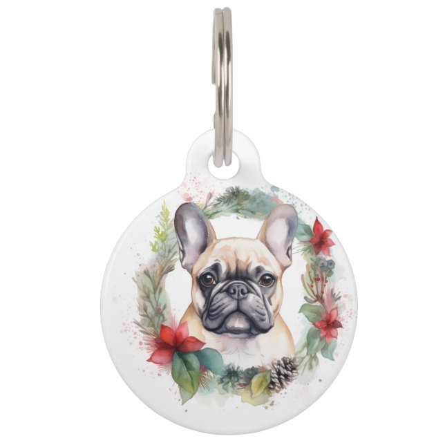 Médaillon Pour Animaux French Bulldog Christmas Wreath Festive Pup (Devant)