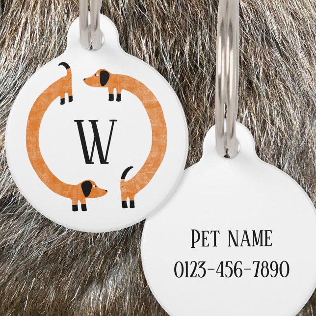 Médaillon Pour Animaux Funny Dachshund Saucisse Chien Monogramme (Fun Dachshund Sausage or Wiener Dog personalized pet tag)