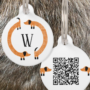 Médaillon Pour Animaux Funny Dachshund Saucisse Chien Monogramme QR Code