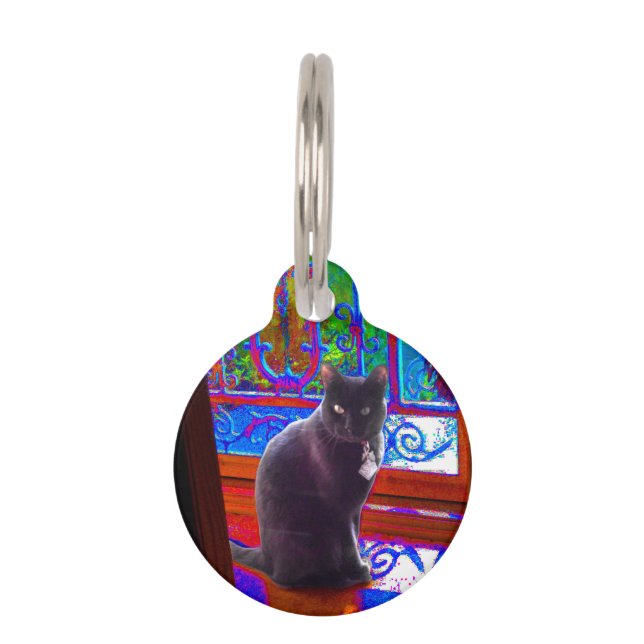 Médaillon Pour Animaux Gardes de Chat Noir une porte psychédélique (Devant)