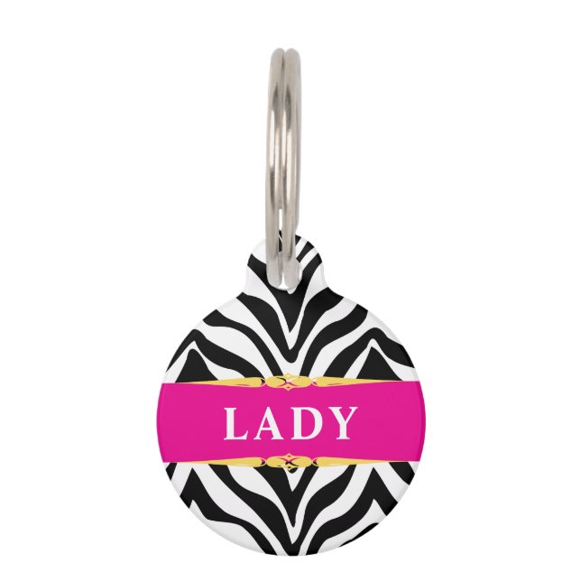 Médaillon Pour Animaux Glam Zebra Print and Hot Pink Personalized (Devant)