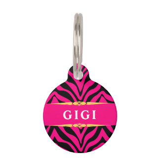 Médaillon Pour Animaux Glamour Imprimé Zèbre Rose Personnalisé