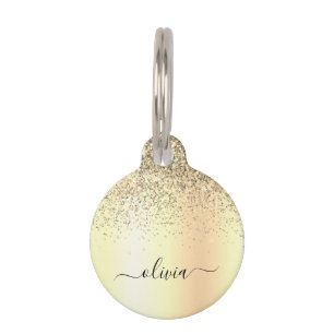 Médaillon Pour Animaux Gold Parties scintillant Girly Luxe Moderne Monogr
