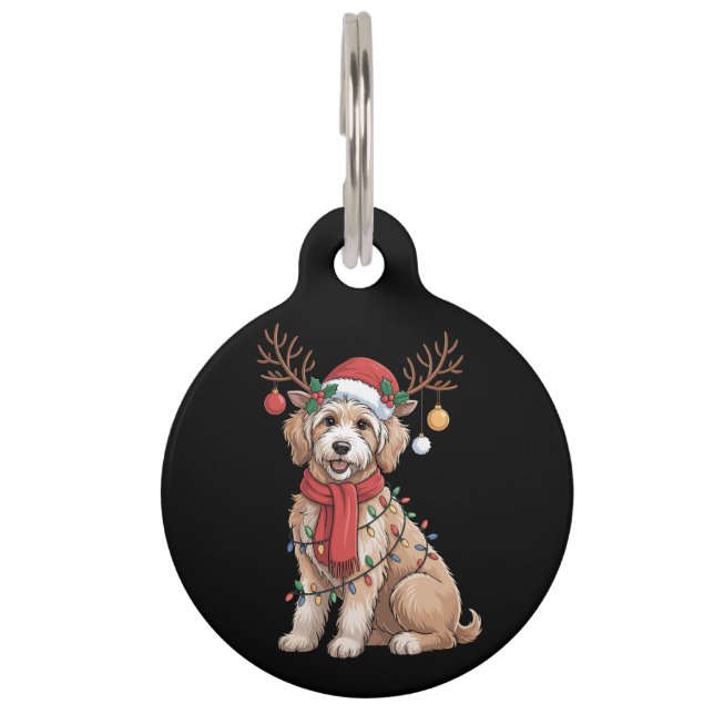 Médaillon Pour Animaux Golden Doodle Magnifique Renne Arbre de Noël  (Devant)