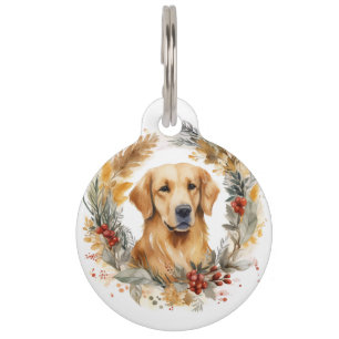 Médaillon Pour Animaux Golden Retriever Christmas Wreath Festive Pup