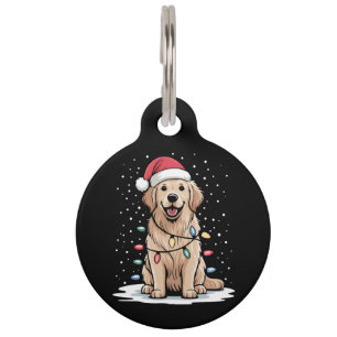 Médaillon Pour Animaux Golden Retriever Père Noël Arbre de Noël Lumières