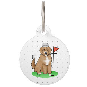 Médaillon Pour Animaux Goldendoodle Chien de Golf (rouge whmk2) Mignon Am