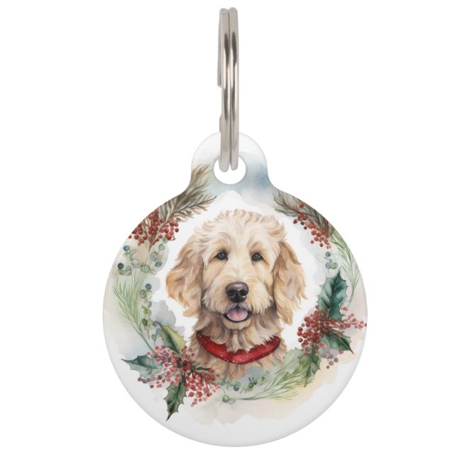 Médaillon Pour Animaux Goldendoodle Christmas Wreath Festive Pup (Devant)