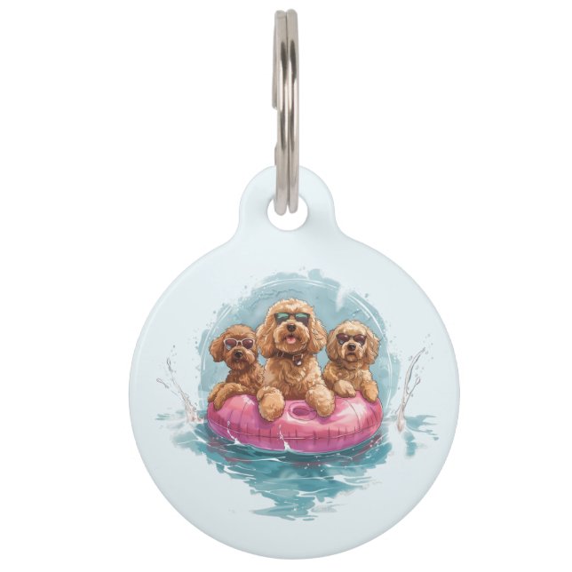 Médaillon Pour Animaux Goldendoodle Dogs Summer Pineappy Pool Flotte (Devant)