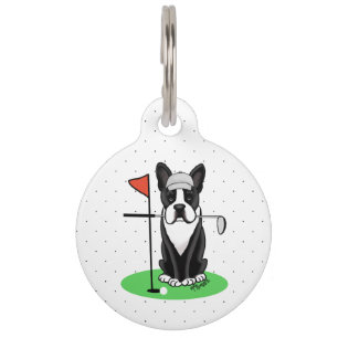 Médaillon Pour Animaux Golf Boston Terrier (noir) Chien Mignon