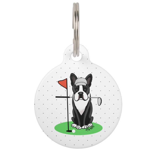 Médaillon Pour Animaux Golf Boston Terrier (noir) mignon chien (Devant)
